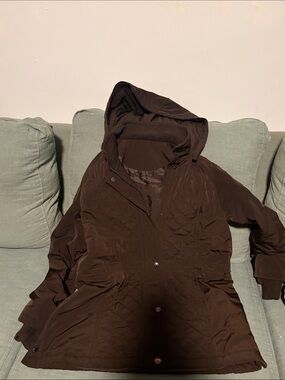 Insulated Hooded Puffer Coat in Dark Brown